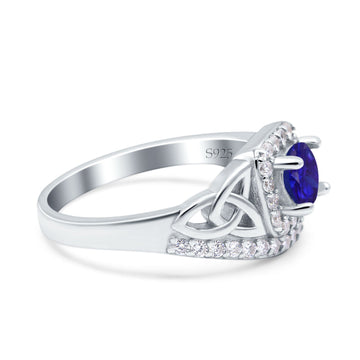 Celtic Art Deco Wedding Ring Round Simulated Blue Sapphire CZ 925 Sterling Silver
